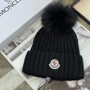 Moncler Classic Black Knit Beanie with Pom-Pom